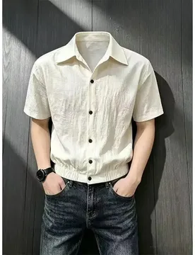 Men's Short Sleeve Button Up Shirt with Turn Down Collar Solid Color Casual Top Breathable Lightweight Summer Daily Wear - Aliexpress - FashionsVida