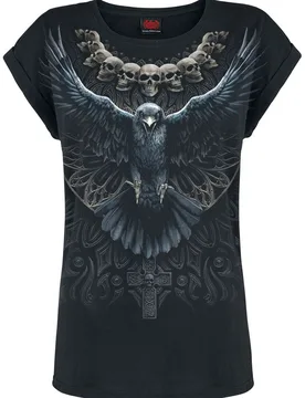 Gothic T-Shirt - Raven Skull - S bis XXL - für Damen - Größe S - schwarz - Frauen - female - Spiral - FashionsVida