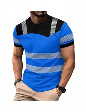 Men's short sleeve 3D printed T shirt featuring a modern safety logo graphic and bold color block styling for summer - Aliexpress - FashionsVida
