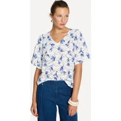 Camiseta de mujer estampada y cuello pico