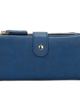 Women's Elegant Long Wallet Clutch Card Slots Zipper Pocket Snap Closure in Royal - Royal - Size: One Size - Kitise - FashionsVida