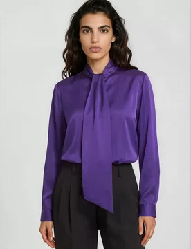 SLIGHTLY FLARED BLOUSE WITH BOW TIE female - 38 - FashionsVida