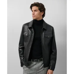 Cazadora de hombre de napa cuello camisero bolsillos pecho