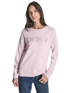 Maglione Sequin Logo Embellis Pink Moon / Lt Silver L - DKNY - FashionsVida