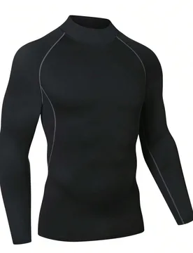 Camiseta deportiva ajustada para hombre estilo boyfriend, de alta elasticidad, secado rápido, cuello alto y manga larga, para correr y hacer ejercici - Shein - FashionsVida