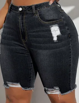 Shorts vaqueros informales con efecto desgastado de talla grande 4XL - Shein - FashionsVida