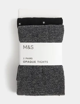 Pack Star Sparkly Opaque Tights Black Mix female - M&S - FashionsVida