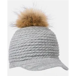 Gorra de punto en rosa con pompón de pelo