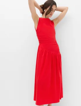 Jersey Ruched Midaxi Drop Waist Dress Chilli female - M&S - FashionsVida