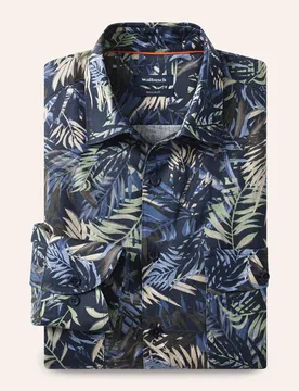 Leinen Künstler-Hemd, Regular Fit#noch offen: Größenlauf, Farbe Blau, 41/42, französisches Leinen Relax-Kragen ohne Knopf Herren - Walbusch - FashionsVida
