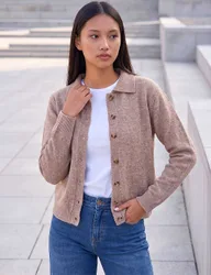 Petite Collared Button Front Cardigan Camel female