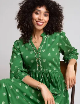 Women's Thistle Longburton Sateen Dress in Green Size: 14 - Green - Size: 14 - Kite - FashionsVida