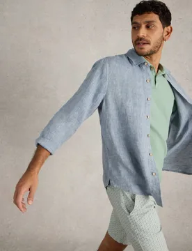 Regular Fit Pure Linen Shirt Blue male - White stuff - FashionsVida