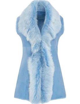 Womens Female Blue Toscana Sheepskin Long Gilet-Sorocaba - Size 8 Uk - Infinity Leather - FashionsVida