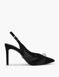 Suede Stiletto Heel Slingback Shoes Black female