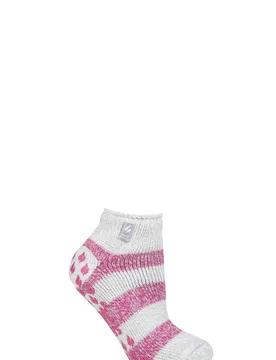 Women's 1 Pair SOCKSHOP 2.3 TOG Patterned and Striped Ankle Slipper Socks Valencia Light Grey / Berry 4-8 Ladies - Multi Coloured - Size: Small - Heat Holders - FashionsVida