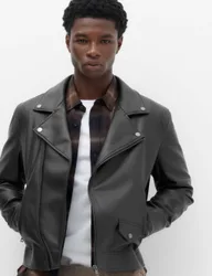 Faux Leather Biker Jacket Black male