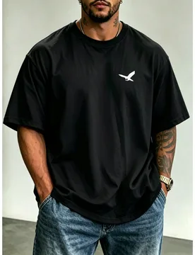Camiseta casual de manga corta y cuello redondo con estampado de águila para hombres de talla grande de verano 4XL - Shein - FashionsVida