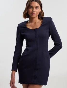 Women's Scuba Scoop Neck Long Sleeve Mini Dress in Navy Size: Medium - Navy - Size: M - Karen millen - FashionsVida