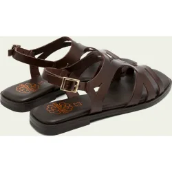 Sandalias en piel troquelada de mujer con hebilla