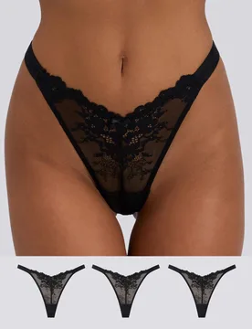 Pk Fran Floral Lace High Leg Thongs Black female - Boux Avenue - FashionsVida
