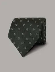 Floral Geometric Pure Silk Tie Dark Green Mix male