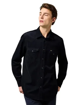 Camicia A Maniche Lunghe Western Cord Black S - Wrangler - FashionsVida