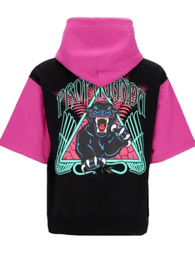 Felpa Leggera Cappuccio Manica Corta Uomo Triangle Panther Short Hoodie Black - Propaganda - FashionsVida