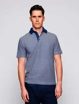 Polo de hombre manga corta raya horizontal sin bolsillo - Mirto - FashionsVida