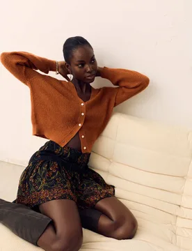 Pointelle V-Neck Cardigan with Mohair Burnished Copper female - Per Una - FashionsVida