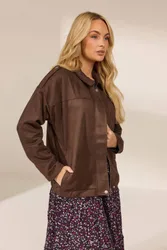 Women's Faux Suede Bomber Jacket in Chocolate Size: 18 - Chocolate - Size: 18