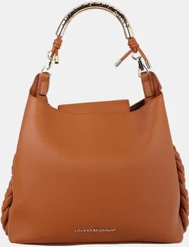 Bolso shopper con asa metálica troquelada y detalle trenzado en los laterales - Lola Casademunt - FashionsVida