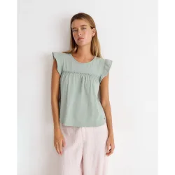 Camiseta de mujer con volantes y puntilla