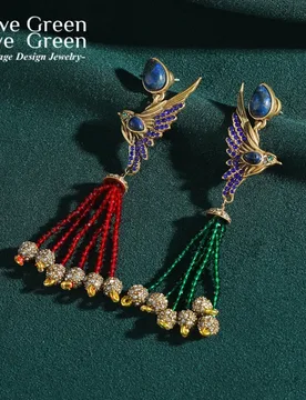 Vintage Tassel Drop Earrings Rhinestones Red Green Natural Stone Colorful Woman Phoenix Asymmetric Jewelry Luxury Designer 2026 - Aliexpress - FashionsVida