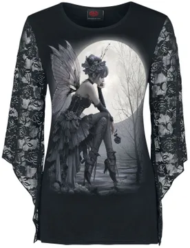 Langarmshirt - GOTHIC GRACE - F LS Lace Shoulder - S bis XL - für Damen - Größe L - schwarz - Frauen - female - Spiral - FashionsVida