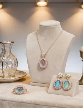 Natural Pink Rainbow Opal Jewelry Set, Solar Plexus Nourishment, Confidence & Action Boost, Chakra Healing Crystal Gift - Aliexpress - FashionsVida