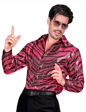 Pailletenhemd mit Tigerpringt pink für Herren - male - Widmann - FashionsVida