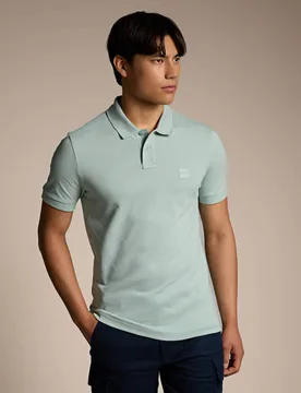 Passenger Logo Label Slim Fit Polo Shirt Blue male - BOSS - FashionsVida