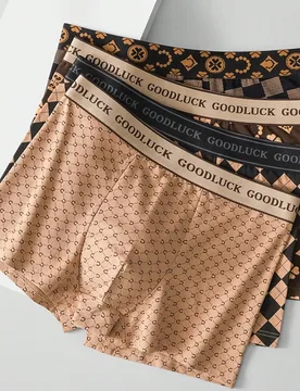 Piezas de calzoncillos bóxer elásticos y transpirables con estampado para hombres, ropa interior suave para jóvenes S - Shein - FashionsVida
