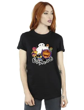 Women's Big Hero 6 Baymax Group Manga Cotton Boyfriend T-Shirt in Black Size: XL - Black - Size: XL - Disney - FashionsVida