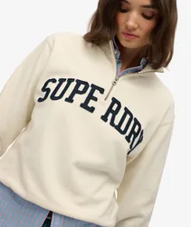 Superdry Damen Athletic Essentials Sweatshirt mit Applikation und Halbreißverschluss White - Größe: 34