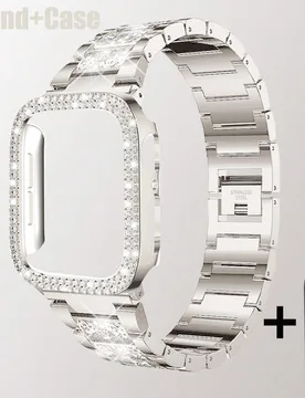 Compatible con correas y fundas de 38/40/41/42/44/45/46/49mm, con correa de metal incrustada con brillantes de strass y funda de PC duro resistente a - Shein - FashionsVida