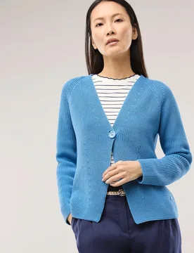 Strickjacke in Patentstrick, normale Größen, Farbe Blau, 40, aus reiner Baumwolle schöner Patentstrick Damen - Walbusch - FashionsVida