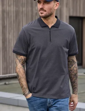 Street One Kurzarm Poloshirt mit Zipperdetail male Blau - Street One MEN - FashionsVida