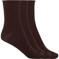 Pack de 3 pares de calcetines de mujer de algodón lisos con puño roulé