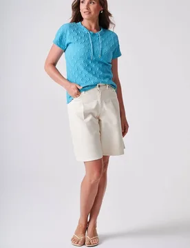 Women's Textured Tie Neck Top in Aqua Size: Medium - Aqua - Size: M - Anna Rose - FashionsVida