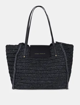 Capazo con asas largas Sandra Fleckled en palma natural y piel lisa - Sandra Freckled - FashionsVida