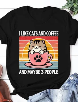 Cat I Like Cats And Coffee And Maybe 3 People Print T-Shirt Women Men Summer Casual Short Sleeve Round Neck Tops Fashion T-Shirt - Aliexpress - FashionsVida