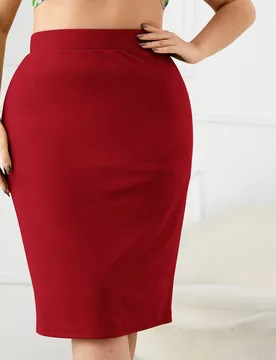 Falda con cintura alta y abertura en la espalda en talla grande 3XL - Shein - FashionsVida