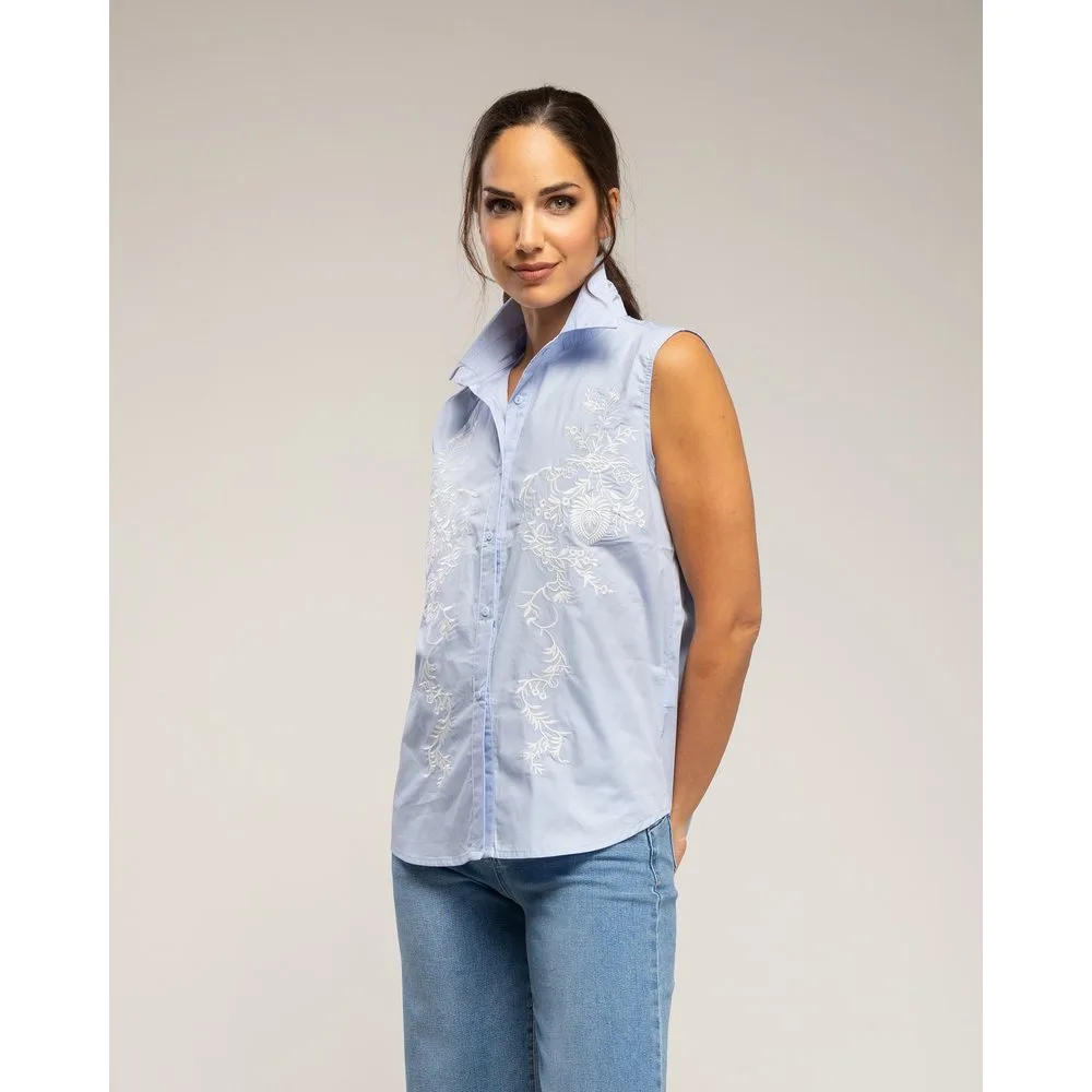 Camisa de mujer de algodón con bordados en el frontal - Tantra - FashionsVida